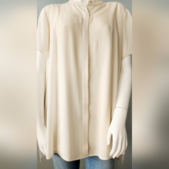 [2X] EILEEN FISHER 100% Silk Button Down Semi Sheer Short Sleeve Blouse - Picture 9 of 15